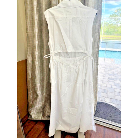 DKNY Women Sz L Sleeveless Poplin V-Neck POCKETS Cotton Midi Long Trendy NEW - Picture 5 of 14